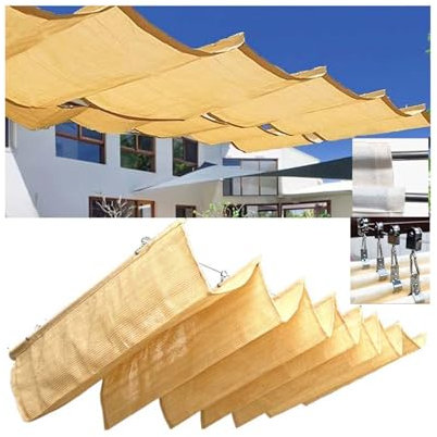 Retractable Waterproof Wave Sun Shade Canopy Pergola Cover Shade Sail Awning For Deck Porch Patio Slide Hang Down Wave Shade Sail Removable(1.2mx8m)