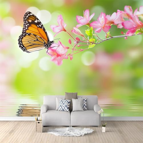 Art Fototapete Blumen Und Schmetterlinge Mit Naturmotiven 200x140 cm Vlies Tapeten 3D Effekt Moderne Wandtapete Wohnzimmer Schlafzimmer Wandbilder Wand