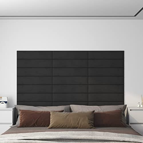 ZEYUAN Wandpaneele 12 STK, Deckenpaneele, Wall Panel, Wandverkleidung, Wandgestaltung, Wanddeko, Dekorative Wandpaneele, Schwarz 60x15 cm Samt 1,08 m²