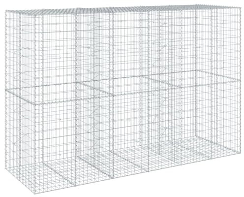 vidaXL Gabionkorg med skydd 300x100x200 cm galvaniserat järn, gabionkorg, stenmur, gabionmur, gabionkorgar, stenmurar, gabinmurar, gabionvägg