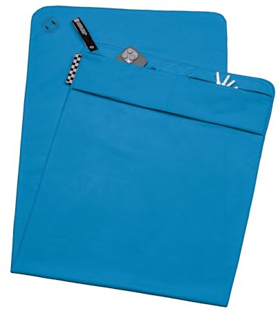 Mister Nick's Fitness Handtuch, mit Magnet & 2 Reißverschluss Taschen, kompakt, Mikrofaser, ideal für Fitness-Studio, schnelltrocknend & leicht, Gym Handtuch mit Kaputze für Sportbank (blau)