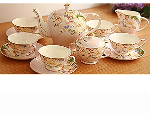 asdchZen Juegos De Té De Porcelana para Adultos B1Tazas De Café Vintage De China Y De 6, con Tetera, Azucarero, para Bodas Y Hogar