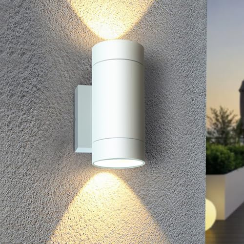 EBION Aplique de Pared Exterior Arriba Abajo,IP65,Aluminio | Modern Lámpara de Pared Veranda, Terrass, GU10, 35W, Blanco,1 Piezas(Bombilla no Incluida)