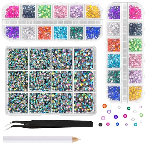ASTARON Strass in resina colorata per lavori artigianali, pietre preziose a dorso piatto da 2 mm a 6 mm, diamanti abbaglianti AB, per unghie, bicchieri, decorazione di tazze