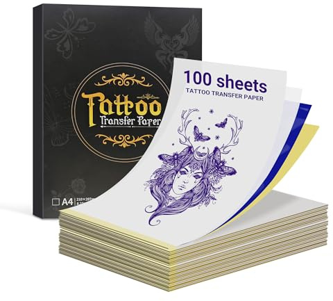 ORGBRO X8 Carta per Trasferimento Tatuaggi 100 Fogli, Carta Temporanei 4 Strati, Carta Termica per Studi di Tatuaggi e Artisti, Formato A4 210 mm x 297 mm