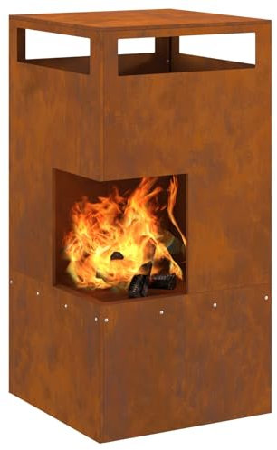 vidaXL Focolare Rettangolare Marrone 50 x 50 x 100cm in Ferro Resistente, Durabile e Perfetto per Il Riscaldamento Esterno. Antipioggia e Ideale per Giardini e Patii. Ha Un Design Industriale, funzi