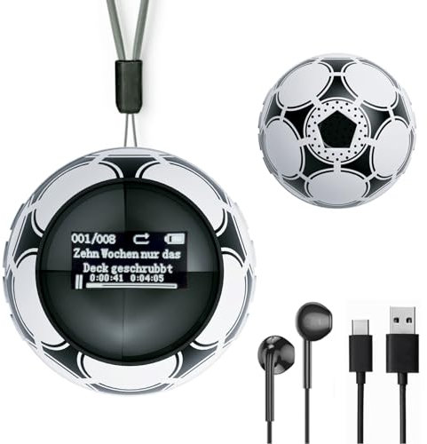 64 GB MP3 Player Kinder, MP3 Player Bluetooth 5.0, Mini Fußball Musik Player mit Kopfhörer, mp3-player mit Lautsprecher, HiFi-Sound, FM Radio, Aufnahmen, Schrittzähler