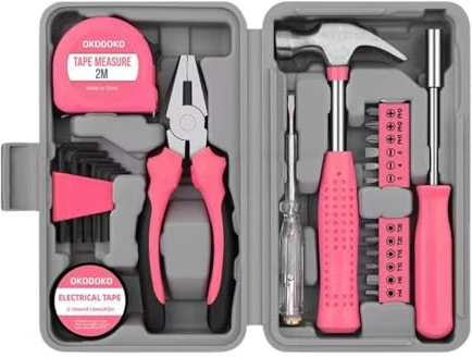 24pc Pink Tool Kit for Women – Essential DIY Home Repair Set, Ideal Gift for Mum, Daughter, Sister or Her – Mini Household Toolbox with Hand Tools