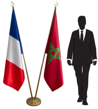 Drapeaux France et Maroc avec mâts et pied. Drapeaux sur hampes. Code CN8-FR-MA-L