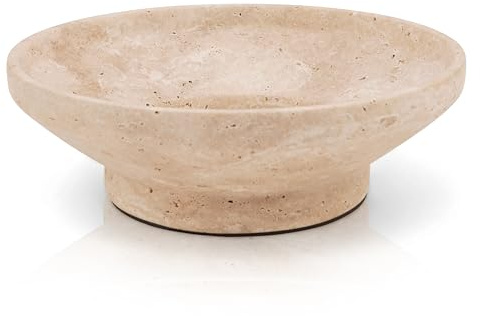 EARTHENTONES Marble Fruit Bowl 10 Inches Travertine Handmade Decorative Bowl For Kitchen Counter, Ideal Candy Dish, Serving Bowl and Fruit Holder For Dining Table Centerpiece