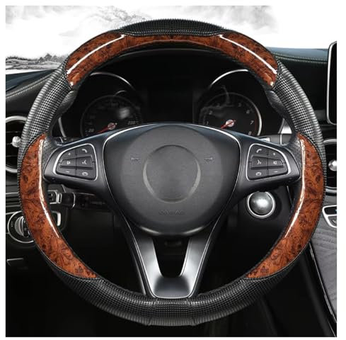 Copri Volante Auto Coprivolante Rotondo Finto Legno Pesca Universale Adatto Modelli 14,5-15 Pollici Rivestimento Design Venature Antiscivolo. Volante Copri(Brown)