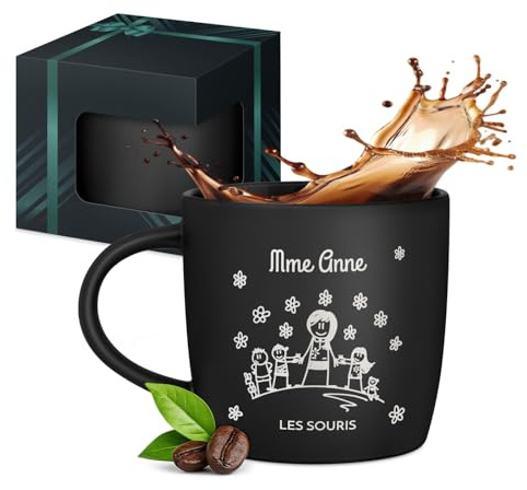 Maverton Mug personnalisé pour femmes, 40cl Tasse à Thé Personnalisable | Avec Prénom pour elle, Tasse décorative pour Collègue, Cadeau original, Différents Designs, intérieur noir, enseignante