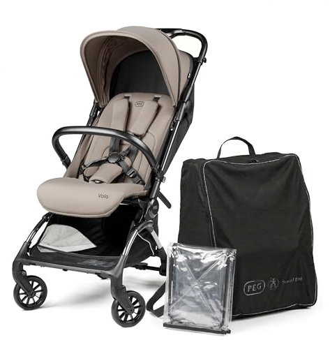 PEG Leichter Buggy Volo mit Regenschutz, Handgepäckgröße, Flugzeuggeeignet, Kompakt, Ab Geburt bis 22 kg, Reisetasche Inklusive, Misty Beige