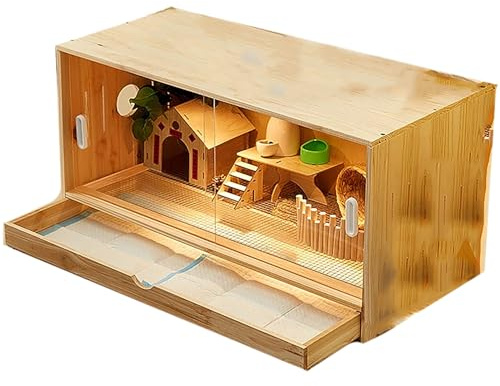 Meerschweinchenkäfig Acryl Hamsterkäfig Kleintier-Lebensraum mit Zubehör & Spielzeug Schublade inklusive Robustes Holzdesign für Frettchen und Hamster