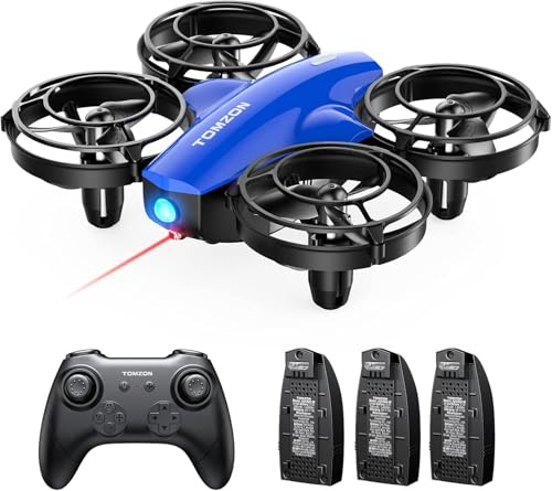 Tomzon A24 Drone de Combat Mini pour Enfants, 24 Min d'Autonomie, Quadricoptère avec Protection 360°, Drone Télécommandé avec Lancement Manuel/Salto 3D/Vol en Cercle, Bleu