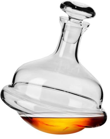 KROSNO Whiskey Karaffe, 750 ml, Roly-Poly Kollektion | Dekanter, Bleifreies Kristallglas mit einzigartigem Schaukeleffekt als Blickfang für Barwagen und Wohnbereich, Whisky Karaffe