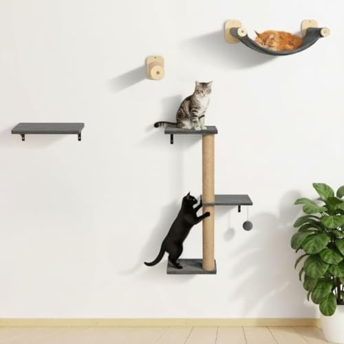 WOOWOOD® Kletterwand Katzen Set 8-teilig, Hängematte & Treppen Wand | Frei positionierbar, erweiterbar, platzsparend an der Wand, fördert natürliches Kletterverhalten, für Jung- und Altkatzen