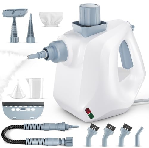 Jradse Nettoyeur Vapeur 1000W, Défroisseur Portable Haute Pression avec 11 Accessoires Réservoir 350ML Chauffage Rapide pour Sols, Vitres, Voiture, Carrelage, Canapé