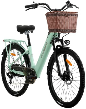 cysum X-City Bici Eléctrica para Adultos Hombre y Mujer, E Bike de Ciudad con Motor de 250W, 25 km/h, batería de Litio de 48 V y 10,4 Ah,Viajero Urbano (verde011)