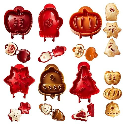 Hand Pie Molds for Baking Reusable Cake Mold One-Press Hand Pies Maker Mini Hands Dough Presser Pocket Pie Molds Apple Pumpkin Christmas Tree Shape Pocket Cookie Mold Kits for Xmas Party Home Potluck