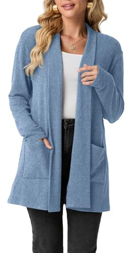 GRECERELLE Cárdigan de manga larga para mujer, elegante, ligero, informal, largo, cuello de bufanda, abrigo de punto, informal, suéter con bolsillos, primavera, otoño, invierno