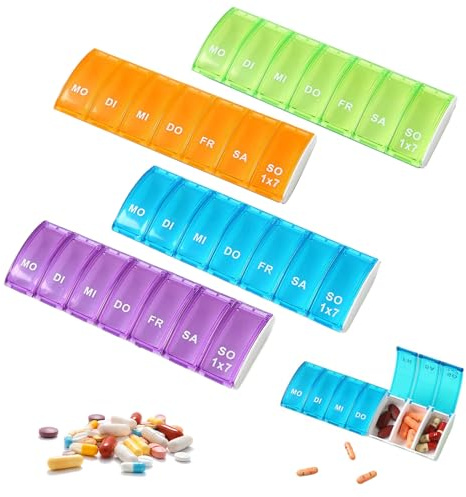 4-Teiliges Set Tablettenbox 7 Tage,Tablettenbox,Wepa Tablettenbox 7 Tage,Pillenbox 7 Tage 2 Fächer,Einfach Zu Transportieren