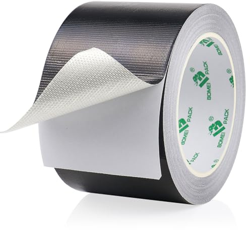 BOMEI PACK Ruban Adhésif Aluminium renforcé, noir 75mm x 20m Bande d'étanchéité Étanche Feuille, ruban d'aluminium de réparation, Ruban adhesif haute temperature pour la réparation, l'isolation