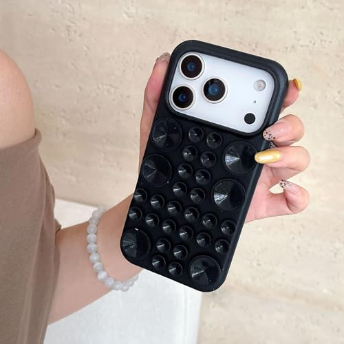 XCuihulle Custodia per iPhone 16, in silicone, con ventose di aspirazione, custodia interna in microfibra, supporto a ventosa, antigraffio, protezione completa in TPU, colore nero
