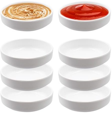 INNAL 8 Stück Dipschalen Klein 8.7 x 8.7 x 2.5cm Rund Sojasauce Schälchen | Sojasosenschale Stapelbar Melamin Dip Schalen Dipschälchen Kleine Schälchen für Dips Sushi Snack Dessert Saucen