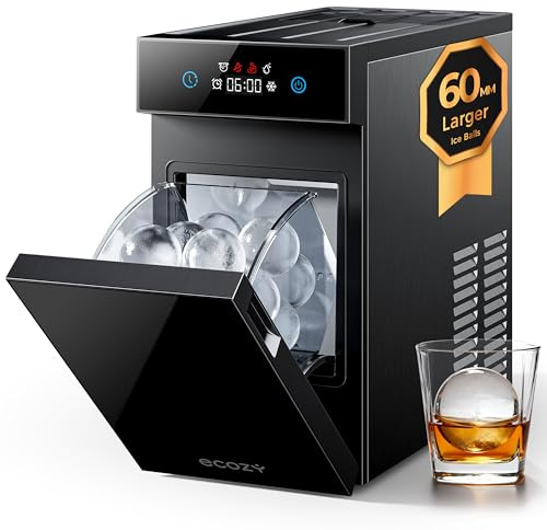ecozy 2.4 / 60 mm Clear Ice Ball Maker, 8H Timer, Compact Sphere Ice Maker