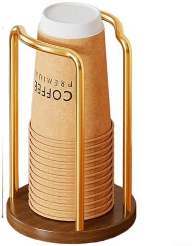 Porta bicchieri di carta in legno, riutilizzabili, in legno di noce, dispenser per organizzare più tazze per feste, bar, piani di lavoro della cucina (portabicchieri singolo oro)