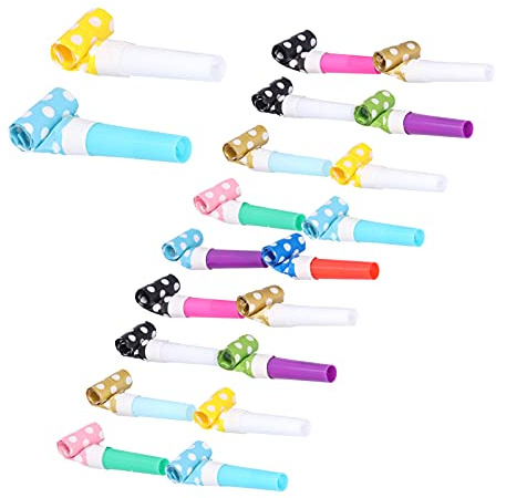 Rengue 20 Set Partygebläse, Krachmacher, Krachmacher mit Kunststoffmundstück und Papierkarten für Kinderpartys, Feiern, Geschenke. 20 Set Partygebläse, Bunter Cartoon-Geburtstag