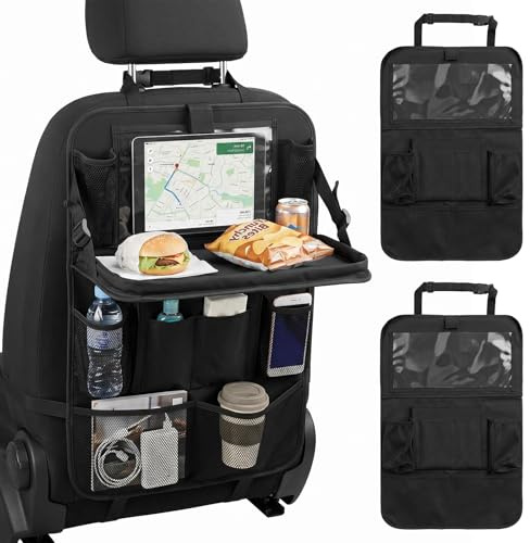 Organizzatore per Sedili Auto, 2 Pezzi Organizer per Sedile Posteriore Auto con Tavolo Pieghevole, Vano porta Tablet/Telefono e 9 Tasche, Proteggi Sedile Auto Bambini Posteriore per Sedile Auto