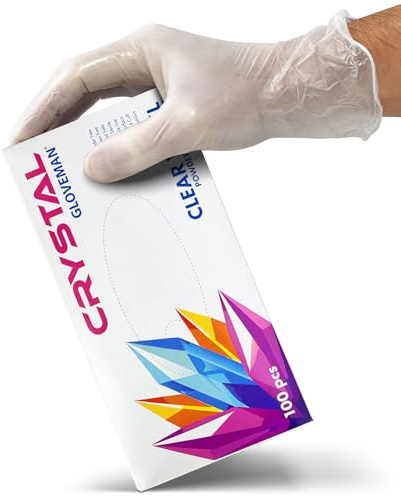 RE-GEN Gloveman Crystal Clear Vinyl Powder Latex Free Disposable Gloves | Food Approved, Multi-Purpose, General Cleaning | 100 Gloves/Per Box (Small - 100pc Box)