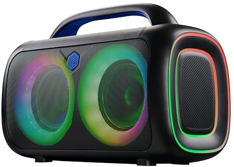 Music Sound 80s Speaker Bluetooth Portatile 80W con Luci RGB, 4h di Autonomia, TWS/AUX/TF/USB, Speaker per Party e Allenamenti, Controller intuitivo, Ricarica con cavo USB-C incluso - Nero