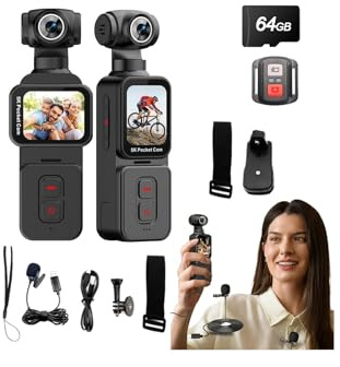 Fotocamera d'Azione Tascabile 5K Portatile per Vlog, Stabilizzazione Immagine, Obiettivo Grandangolare Rotabile 270 Viaggi e Sport