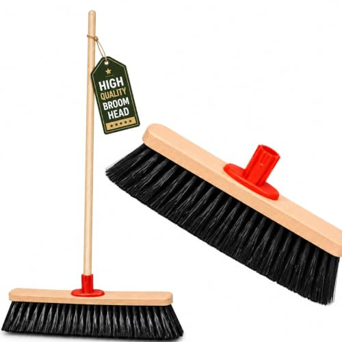 16 Soft Bristle Broom with 1.2m Wooden Handle | Black Nylon Bristles | Indoor Sweeping Brush for Tiles, Wood, Laminate & Vinyl Floors | Floor Broom for Home, Kitchen & Office (BLACK)