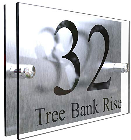 House Sign Modern Glass Effect Acrylic Door Number Name Road Plate Plaque