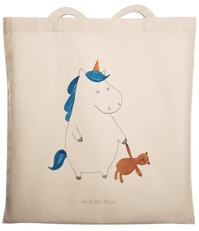 Mr. & Mrs. Panda Strandtasche Einhorn Teddy - Geschenk, Stoffbeutel, Schultasche, schlafen, Unicorn, Freundin, Einhörner, Tote Bag, Bett, Gute Nacht, Tasche, Laptoptasche, Shopping