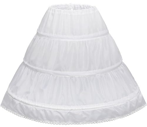 Abaowedding Girls' 3 Hoops Petticoat Full Slip Flower Girl Crinoline Skirt(6-7 yrs,White)