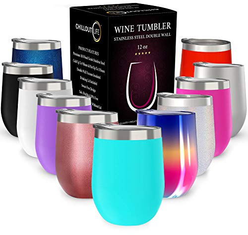CHILLOUT LIFE 12 oz Stainless Steel Tumbler with Lid - Wine Tumbler Double Wall Vacuum Insulated Travel Tumbler Cup for Coffee, Wine, Cocktails, Ice Cream