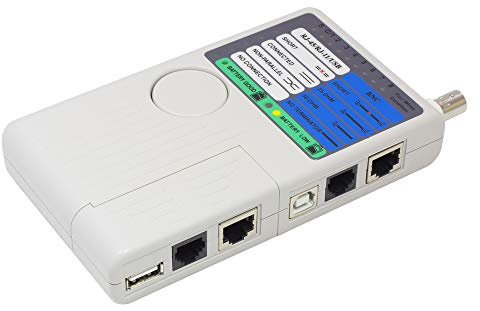 Good Connections Comprobador de cables de red con unidad remota para RJ45, RJ11, UTP/STP/BNC/USB – examina continuidad, cortocircuito, intercambio de cables y defectos del cable, color gris
