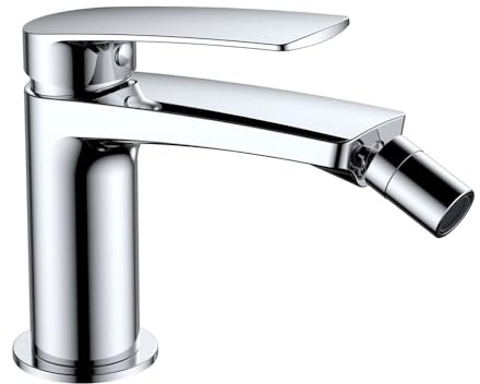 Kibath L495551 Grifo Monomando de Bidet tre diseño estilizado y Redondeado. Fabricado en latón y Acabado Cromo Brillo. Incluye herrajes, latiguillos y Cartucho. Repuestos garantizados