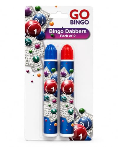 GoBingo Bingo Dabbers, 2 Stück, tropffreie rote und blaue Bingo-Marker