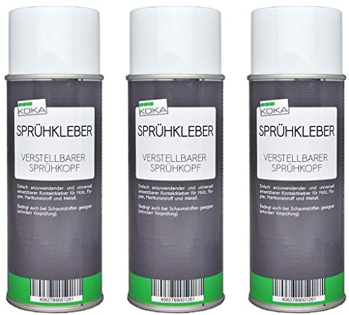 KOKA Spray adhesivo de 400 ml, juego de 3 unidades (3 x 400 ml) – Spray adhesivo resistente al calor para techos, fieltro, cuero, espuma y plástico – fuerte adherencia, secado rápido, impermeable y