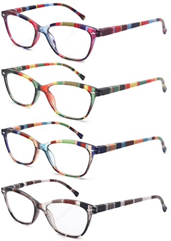 HEEYYOK 4 Pack Lesebrille Damen,Leichte Lesebrille,Schicke Lesebrillen,Ausgefallenes Muster,Tolle Farben,Gut verarbeitet