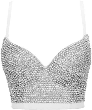 Woboren Women's Corset Bustier Crop Top Wedding Party Rhinestone Diamond Push up Bra Slim Vest