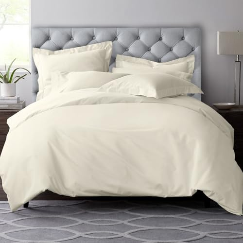 Pizuna Pure Combed Cotton Super King Duvet Cover Set Ivory, 600 Thread Count 100% Long Staple Cotton Superking Duvet Cover 260x220cm, Sateen Quilt Cover with Button Closure (Bedding Duvet Sets) | 100% Long Staple Cotton, Superking, 260x220cm, Sateen Quilt Cover with Button Closure