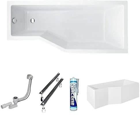 ECOLAM® Badewanne Eckbadewanne Integra Acryl weiß 150x75 cm RECHTS + Schürze Ablaufgarnitur Ab- und Überlauf Automatik Füße Silikon raumsparend