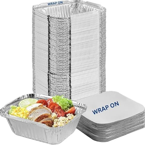 WRAP ON Contenitori in alluminio da 450 ml con coperchio, confezione da 25, vassoi usa e getta per alimenti, per cottura al forno, arrosti, preparazione dei pasti da asporto, adatti per forno e
